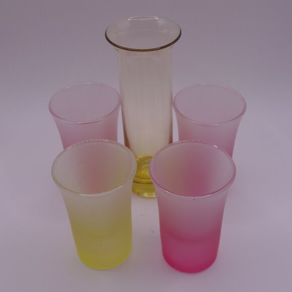 Set of Five(5) Pink and Yellow Shot Glasses - Picture 1 of 11